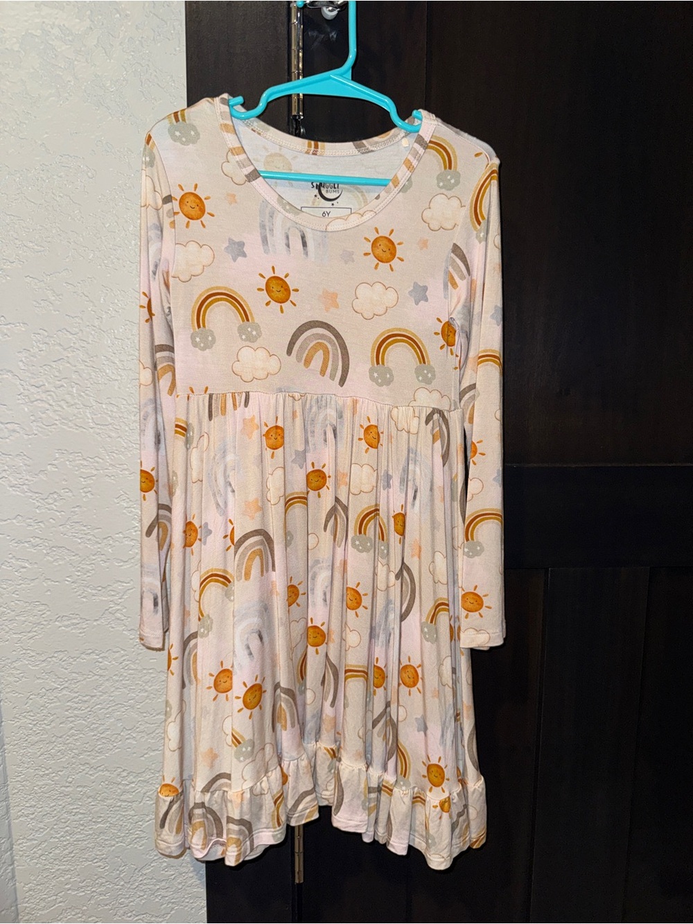 Girls' Long Sleeve Sun & Rainbow Print Dress - Cream/Yellow